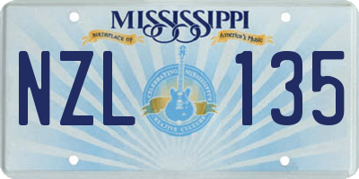 MS license plate NZL135