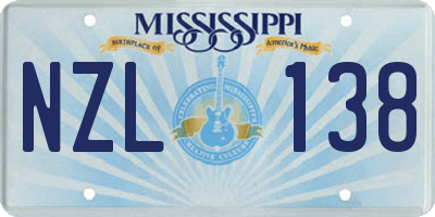 MS license plate NZL138