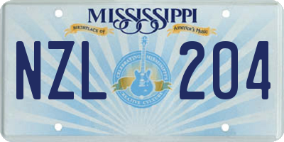 MS license plate NZL204
