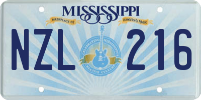 MS license plate NZL216