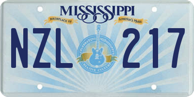 MS license plate NZL217