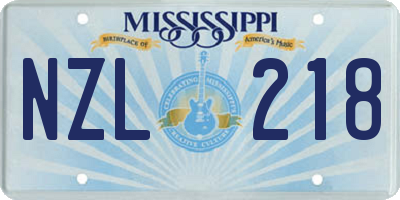 MS license plate NZL218