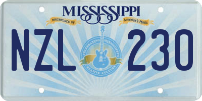 MS license plate NZL230