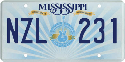 MS license plate NZL231