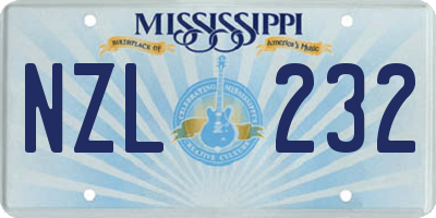 MS license plate NZL232