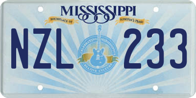 MS license plate NZL233