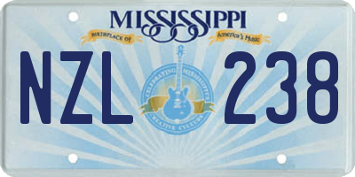 MS license plate NZL238