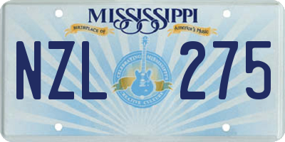 MS license plate NZL275