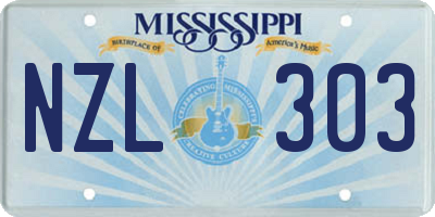 MS license plate NZL303