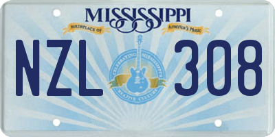 MS license plate NZL308