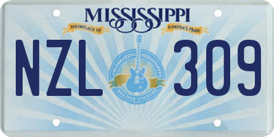 MS license plate NZL309