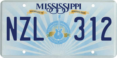 MS license plate NZL312
