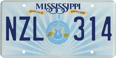 MS license plate NZL314