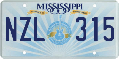 MS license plate NZL315