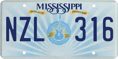 MS license plate NZL316