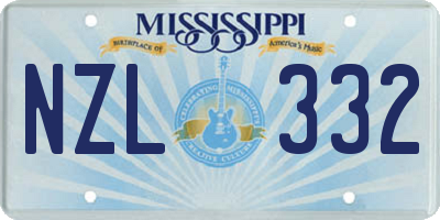 MS license plate NZL332