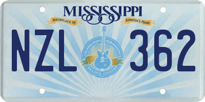 MS license plate NZL362