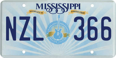 MS license plate NZL366