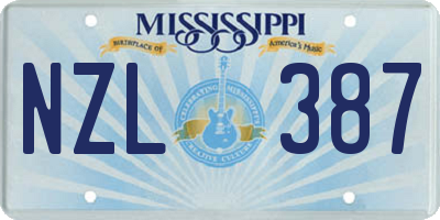 MS license plate NZL387