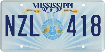 MS license plate NZL418