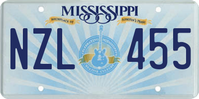 MS license plate NZL455