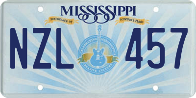 MS license plate NZL457
