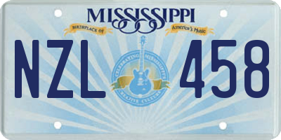 MS license plate NZL458