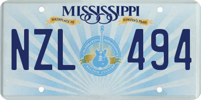 MS license plate NZL494