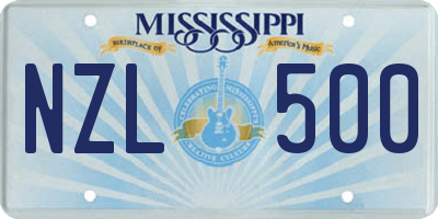 MS license plate NZL500