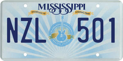MS license plate NZL501