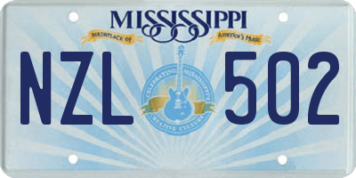 MS license plate NZL502