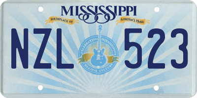 MS license plate NZL523