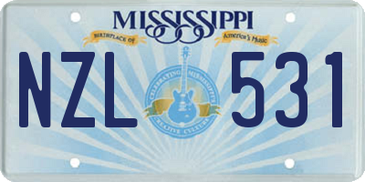 MS license plate NZL531