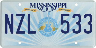 MS license plate NZL533