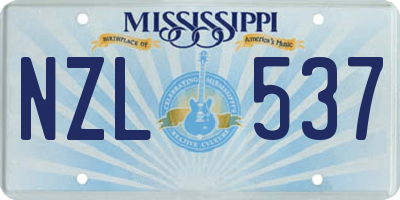 MS license plate NZL537