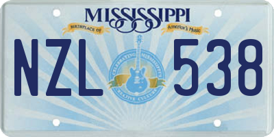 MS license plate NZL538