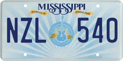 MS license plate NZL540