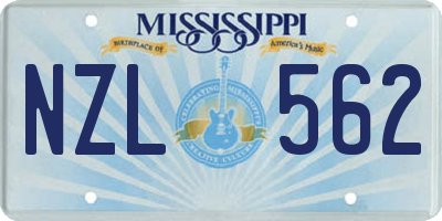 MS license plate NZL562