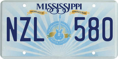 MS license plate NZL580