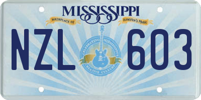 MS license plate NZL603