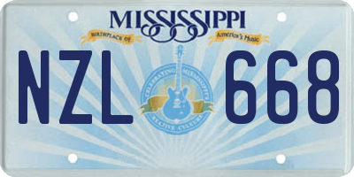 MS license plate NZL668