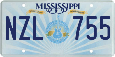 MS license plate NZL755