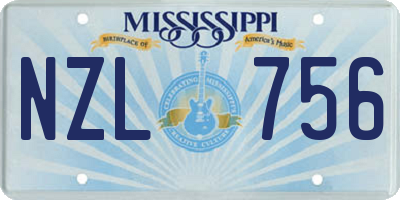 MS license plate NZL756