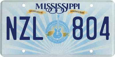 MS license plate NZL804