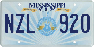 MS license plate NZL920