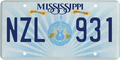 MS license plate NZL931