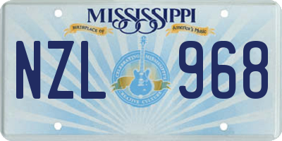 MS license plate NZL968