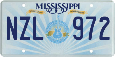 MS license plate NZL972