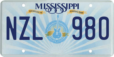 MS license plate NZL980