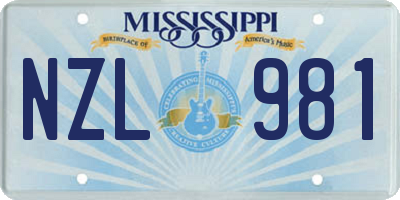 MS license plate NZL981
